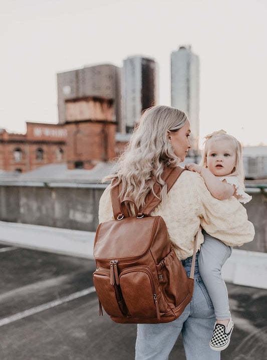 Faux Leather Nappy Backpack- Tan