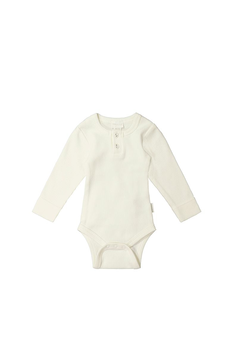 Organic Cotton Fine Rib Long Sleeve Bodysuit - Milk