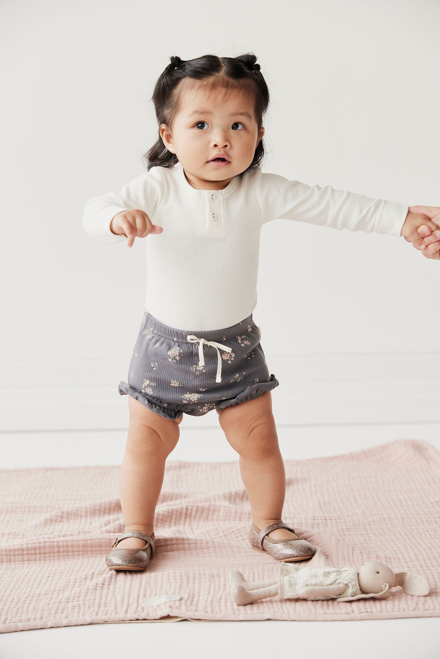 Organic Cotton Fine Rib Long Sleeve Bodysuit - Milk