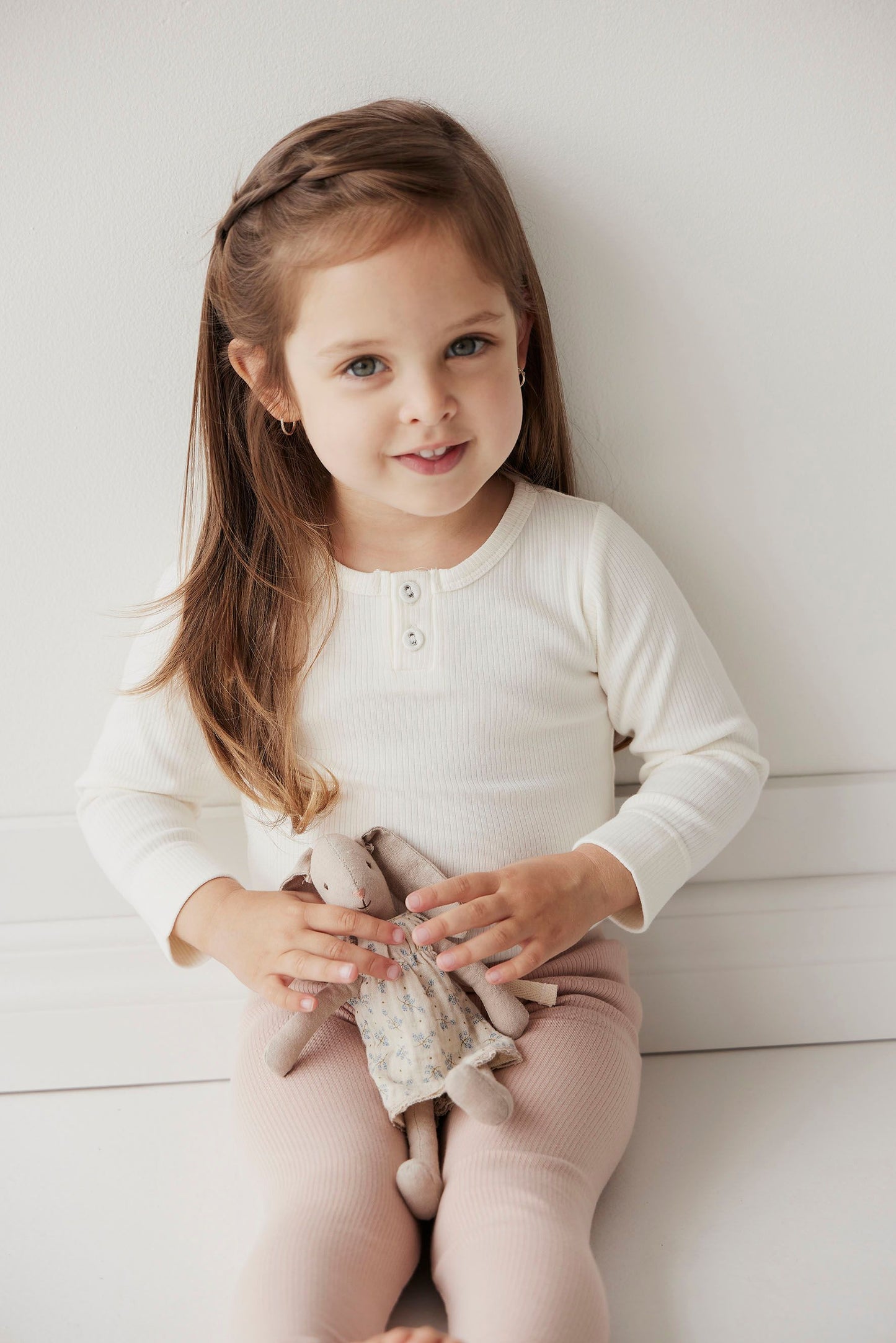 Organic Cotton Fine Rib Long Sleeve Bodysuit - Milk