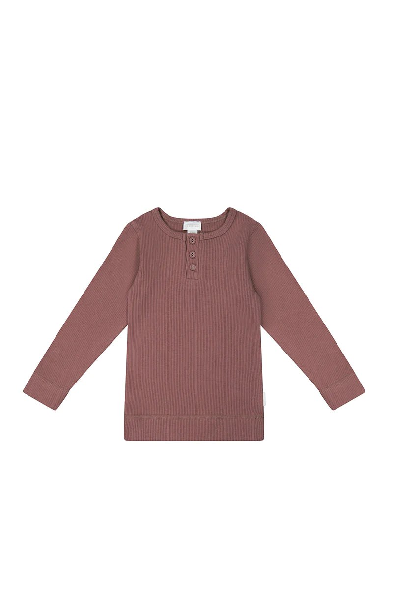 Organic Cotton Fine Rib Henley - Berry Tea