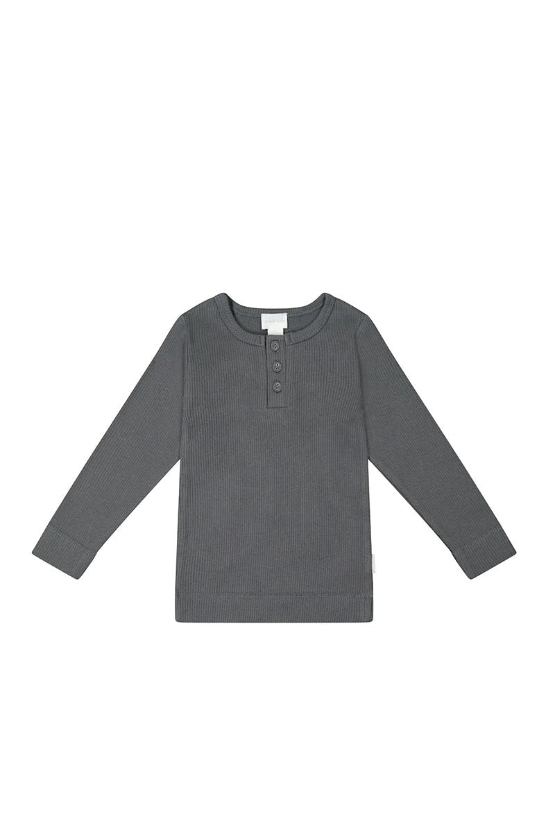 Organic Cotton Fine Rib Henley - Lava