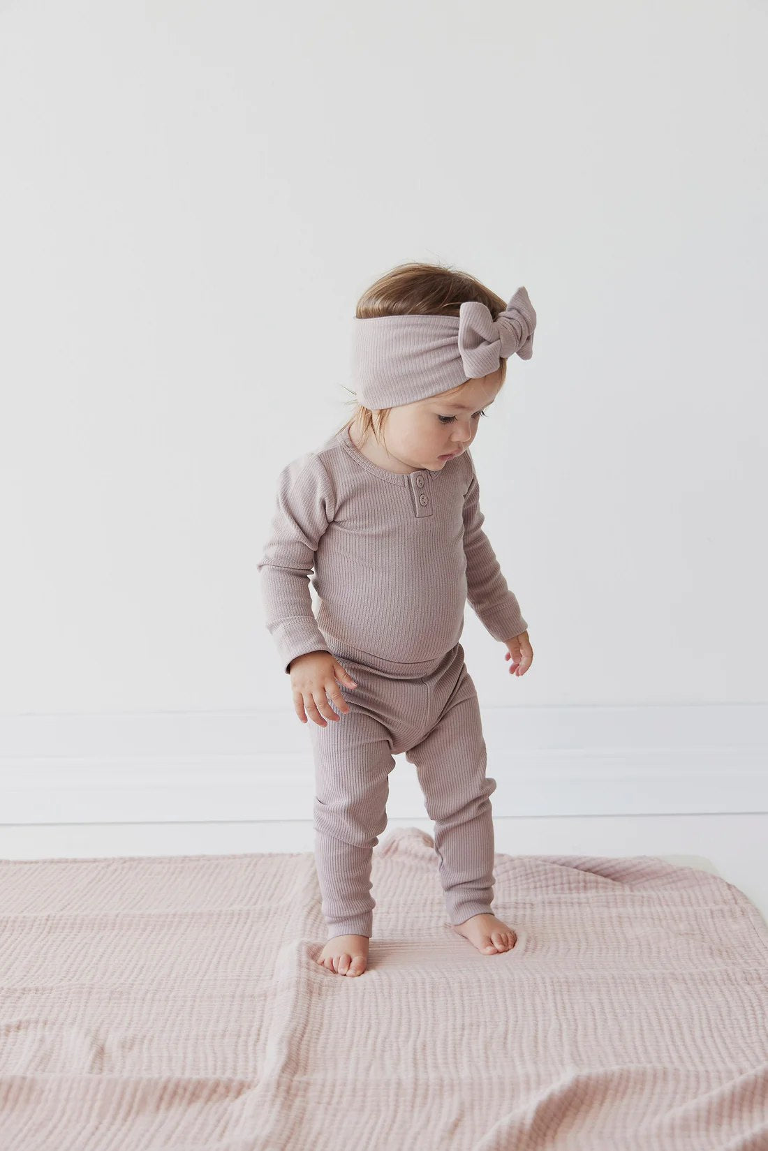 Organic Cotton Fine Rib Legging - Softest Mauve (1YR)