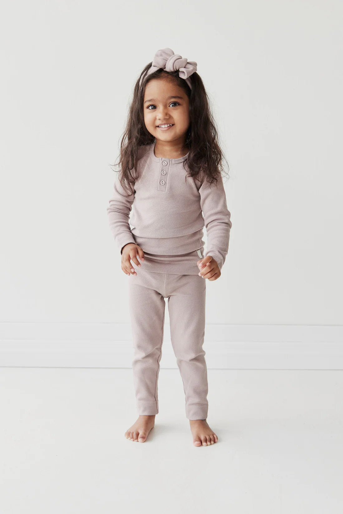 Organic Cotton Fine Rib Henley -Softest Mauve (1YR)