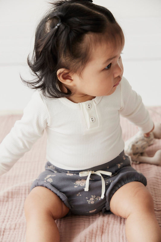 Organic Cotton Fine Rib Long Sleeve Bodysuit - Milk