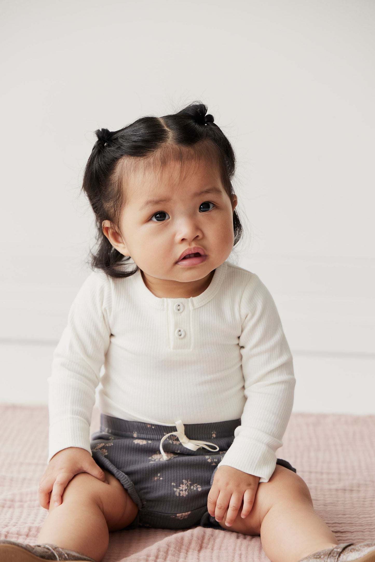 Organic Cotton Fine Rib Long Sleeve Bodysuit - Milk